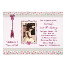 Ballerina Pink Photo Birthday Party Invitations
