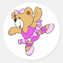 Ballerina Teddy Bear Round Sticker