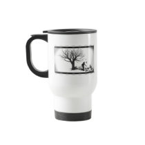 Balloon Clown & Ravens By Creepy Tree - B&W Coffee Mug