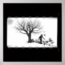 Balloon Clown & Ravens By Creepy Tree - B&W