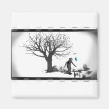 Balloon Clown & Ravens By Creepy Tree - Turquoise Refrigerator Magnet