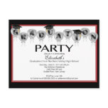 Balloon Graduation Party Invitation Black Grad Cap Post Card