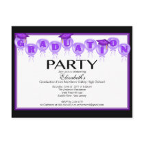 Balloon Graduation Party Invitation Purple Cap Postcard
