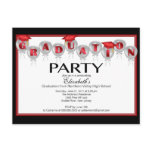 Balloon Graduation Party Invitation Red Grad Cap Postcard