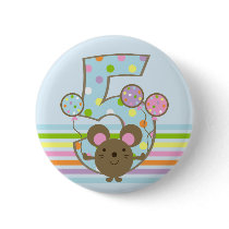 Balloon Mouse Blue 5th Birthday Button