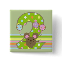 Balloon Mouse Green 2nd Birthday Square Button
