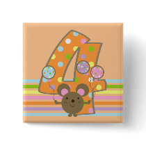 Balloon Mouse Orange 4th Birthday Button