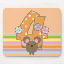 Balloon Mouse Orange 4th Birthday Mousepad