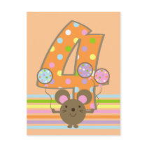 Balloon Mouse Orange 4th Birthday Postcard
