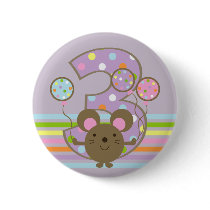 Balloon Mouse Purple 3rd Birthday Round Button