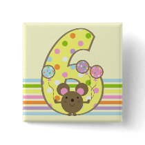 Balloon Mouse Yellow 6th Birthday Button
