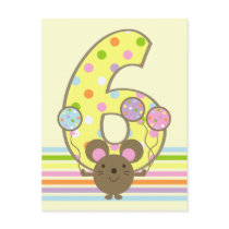 Balloon Mouse Yellow 6th Birthday Postcard