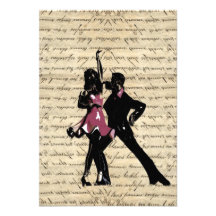 Ballroom dancers on vintage paper custom invitations