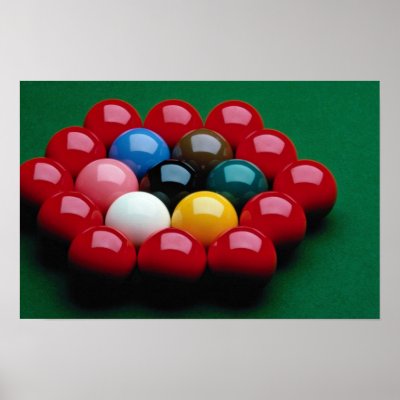Balls arranged on snooker table Poster