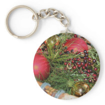 Balls Beads Evergreens Christmas Holiday Keychain