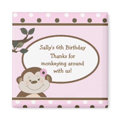 Bambino Cute Monkey Pink Favour BIrthday Magnet by allpetscherished