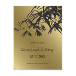 Bamboo Leaves Black + Gold Save The Date Postcard