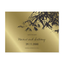 Bamboo Leaves Black + Gold Save The Date Postcard