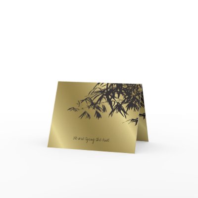 Bamboo Leaves Black Gold Wedding Invitation Card by fatfatin_red_knot
