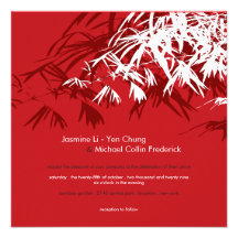 Bamboo Leaves + Double Xi Red Wedding Invitation