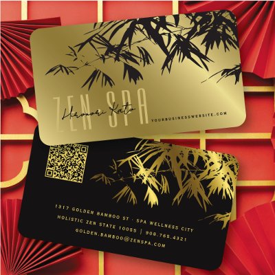 Bamboo Leaves Gold + Black Zen Custom Profile Card by fat_fa_tin