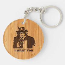 Bamboo Look & Engraved Classic Uncle Sam Acrylic Key Chains