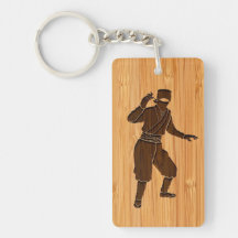 Bamboo Look & Engraved Cool Japanese Ninja Acrylic Keychains