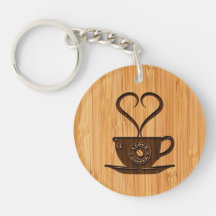 Bamboo Look & Engraved Cute I Love Coffee Acrylic Keychains