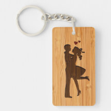Bamboo Look Engraved Lovely Couple Valentine's Day Key Chain