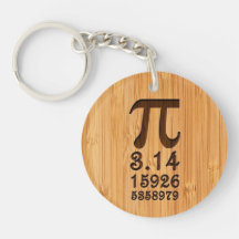 Bamboo Look & Engraved Pi Numbers Keychain