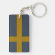 Bamboo Look & Engraved Sweden Swedish Sverige Flag Rectangular Acrylic Keychain