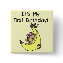 Banana - Girl Monkey 1st Birthday Pinback Button