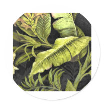 Banana On Black Round Stickers