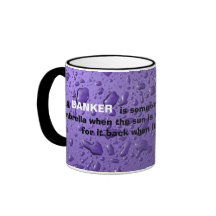 BANKER - Funny quote mug w purple raindrop graphic