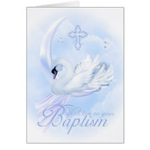 Baptism Card With Blue Swan