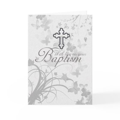 Baptism Card With Cross Flowers Butterflies by moonlake