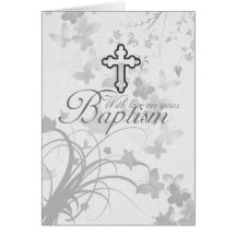 Baptism Card With Cross Flowers Butterflies