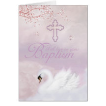 Baptism Card With Pink Swan