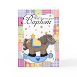 Baptism Card With Rocking Horse Blue