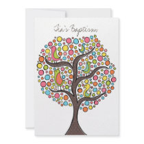 Baptism Christening Bird Tree Custom Invitation