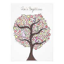 Baptism Christening Bird Tree Custom Invitation