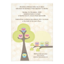 Baptism Christening Ceremony Cute Owls Invitation
