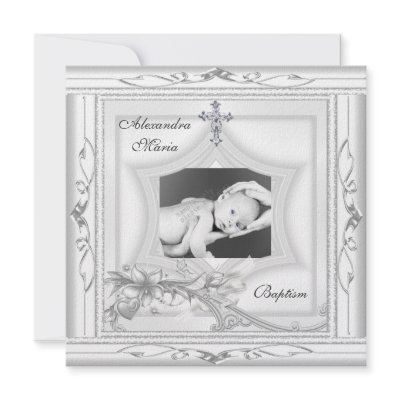 Baptism Christening White Star Photo Cross Bow Personalized Invites by InvitationCenter