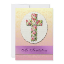 Baptism Floral Cross Pastel Custom Invitations