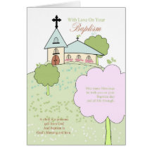 baptism greeting card with little church scene