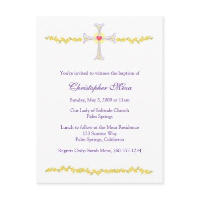 Baptism Invitation, Cross with Heart Postcards by babydio