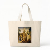 Baptism of Christ by Da Vinci and Verrocchio Tote Bags