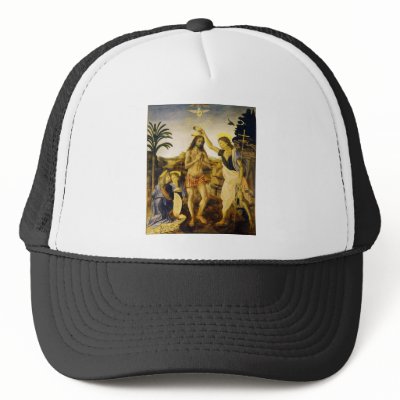 Baptism of Christ by Da Vinci and Verrocchio Trucker Hats by TheArts