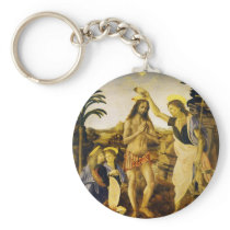 Baptism of Christ by Da Vinci and Verrocchio Keychains
