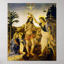 Baptism of Christ by Da Vinci and Verrocchio Posters